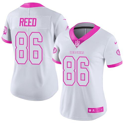 Nike Redskins #86 Jordan Reed White/Pink Women's Stitched NFL Limited Rush Fashion Jersey - Click Image to Close
